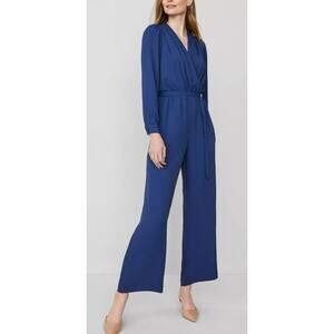 Ann Taylor Petite Wrap Jumpsuit Blue NWOT 16P Plus